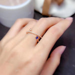 Design Style Sapphire Ring for Office Woman 3mm 0.1ct Natural Blue Sapphire Silver Ring Gold Plating 925 Silver Sapphire Jewelry