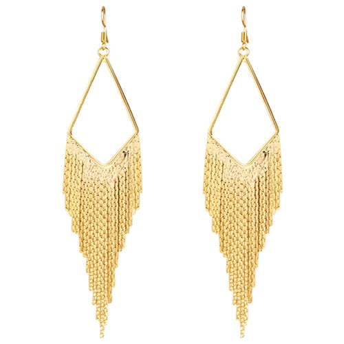 Boho Gold Long Tassels Earrings