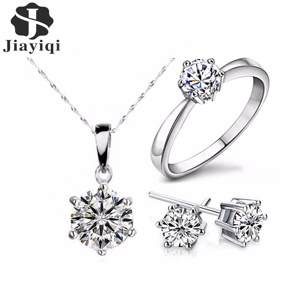 Silver Color Cubic Zircon Wedding Jewelry Sets