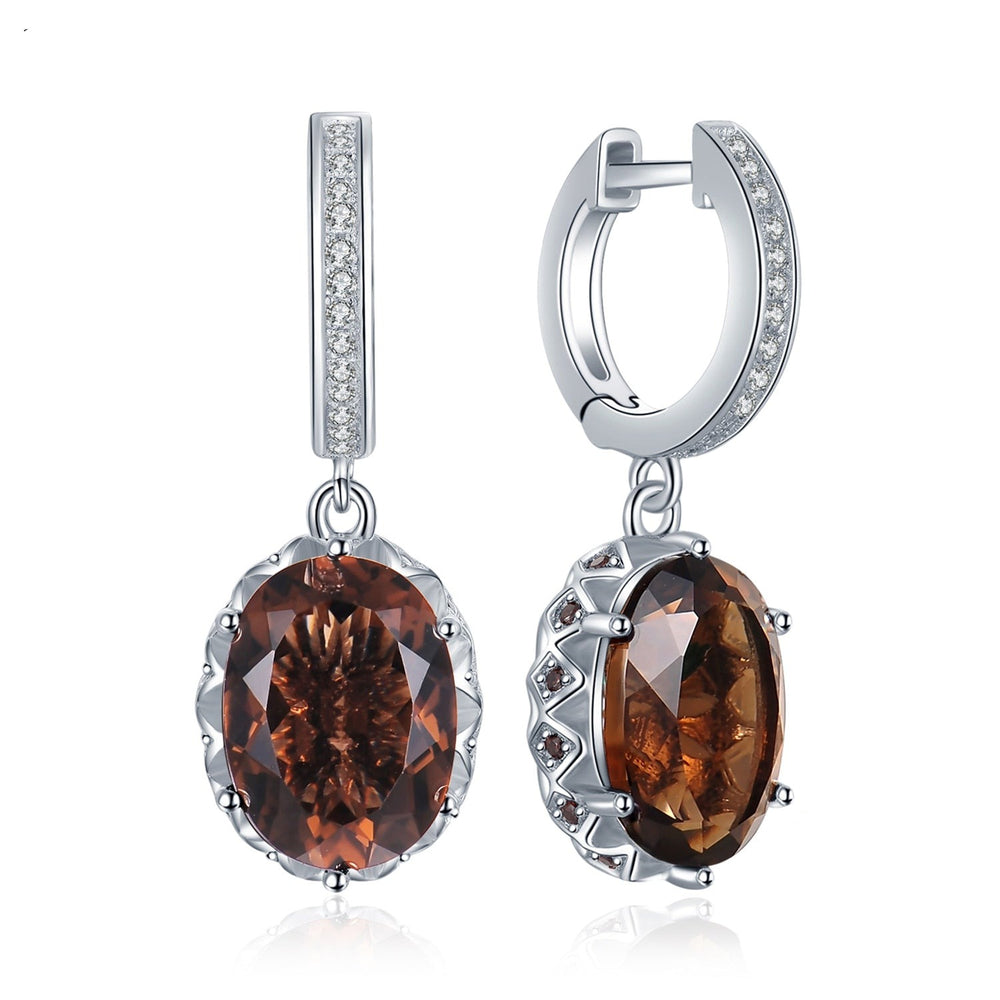 Genuine Smoky Quartz 925 Sterling Silver Drop Earrings